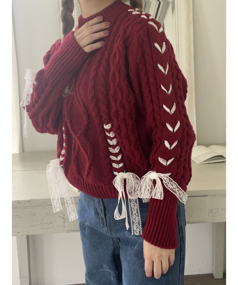 Holiday lace up knit 詳細画像 レッド 10