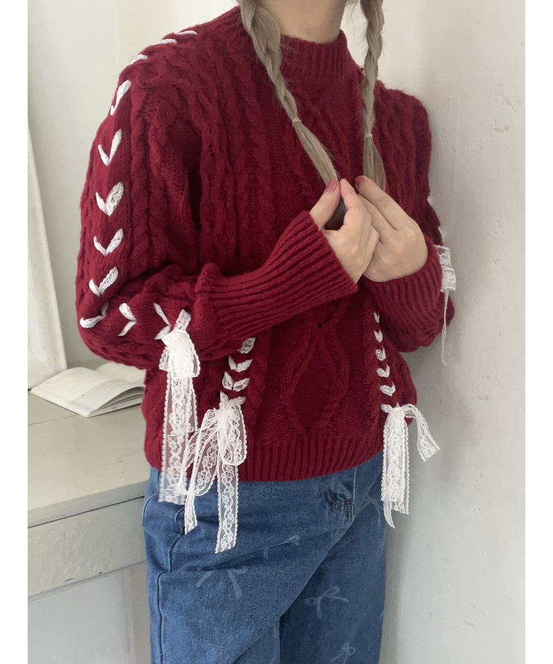 Holiday lace up knit 詳細画像 レッド 2
