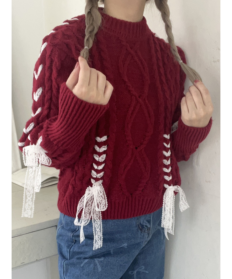 Holiday lace up knit 詳細画像 レッド 3