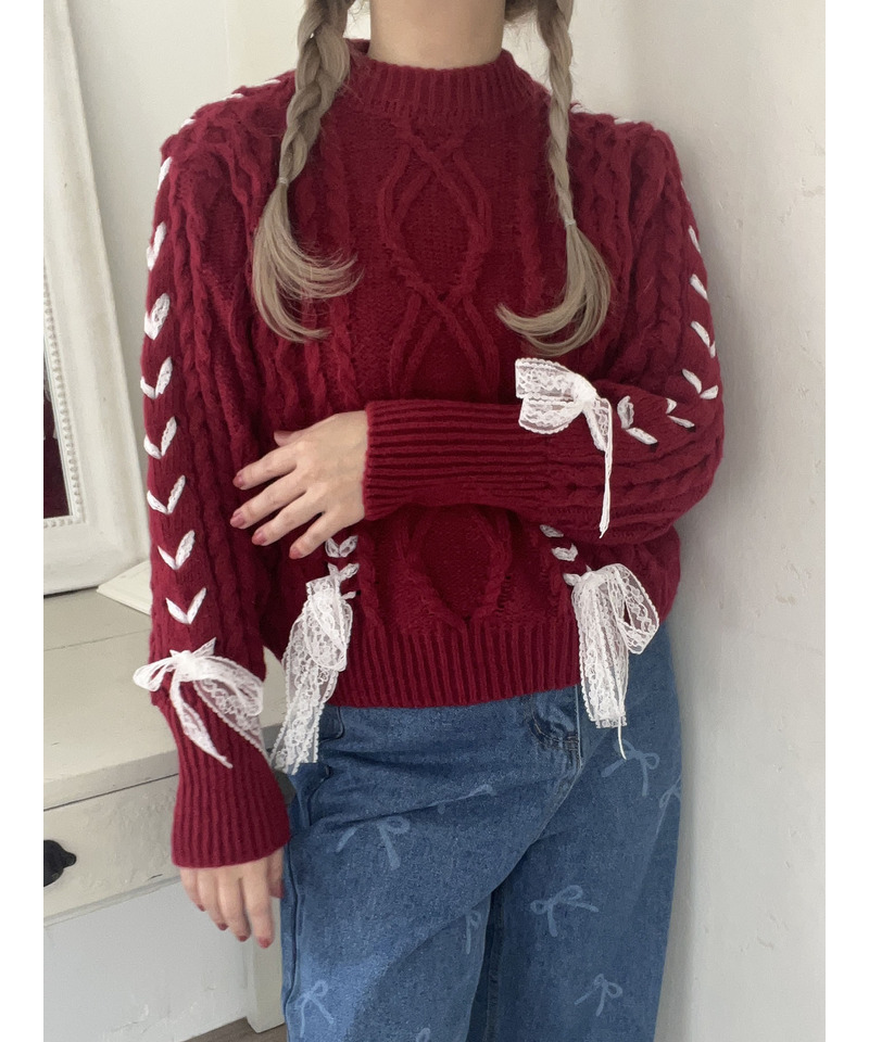 Holiday lace up knit 詳細画像 レッド 4
