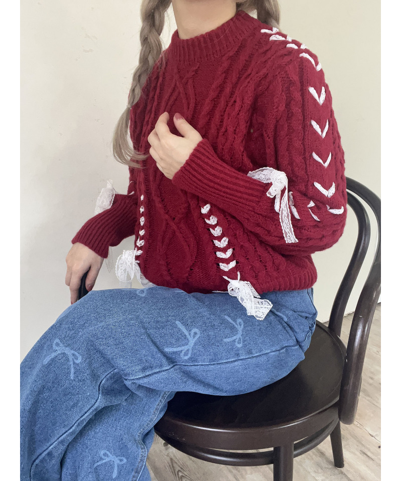 Holiday lace up knit 詳細画像 レッド 6