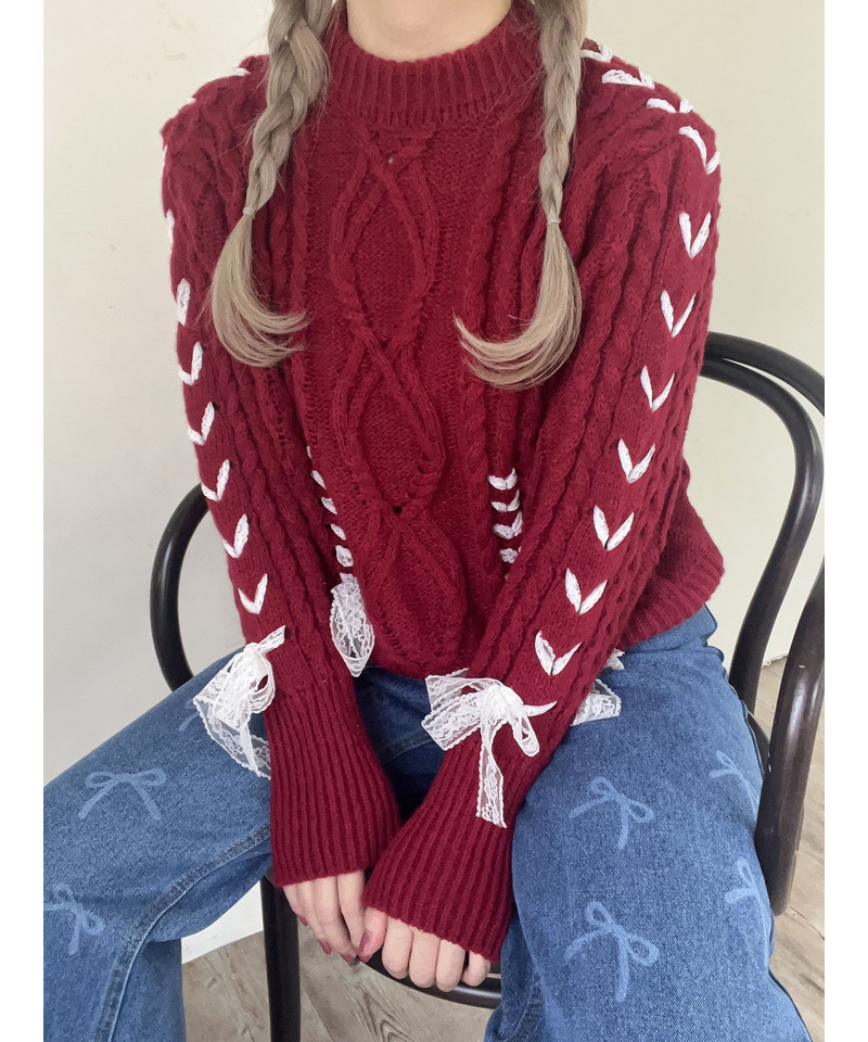 Holiday lace up knit 詳細画像 レッド 7