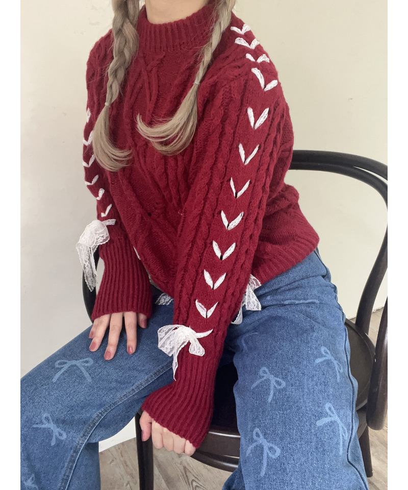 Holiday lace up knit 詳細画像 レッド 8