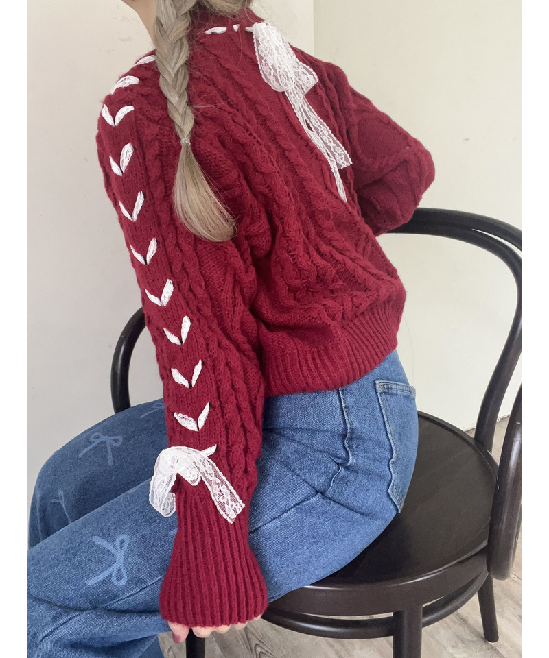 Holiday lace up knit 詳細画像 レッド 9