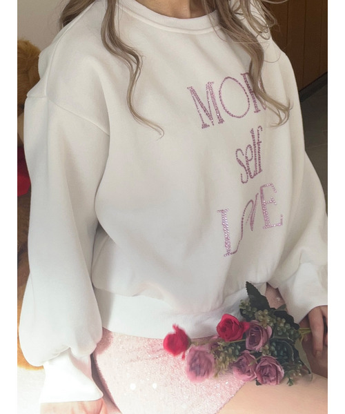 MORE self LOVE logo rhinestone sweat 詳細画像
