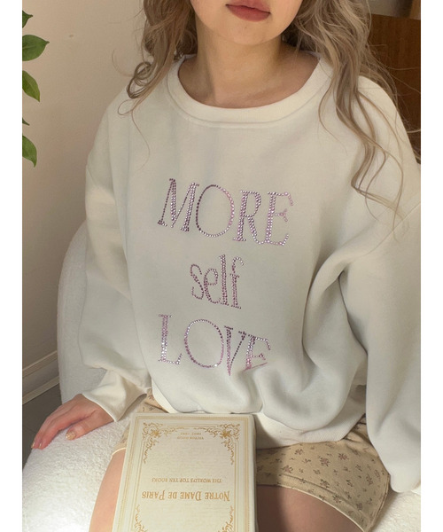 MORE self LOVE logo rhinestone sweat 詳細画像