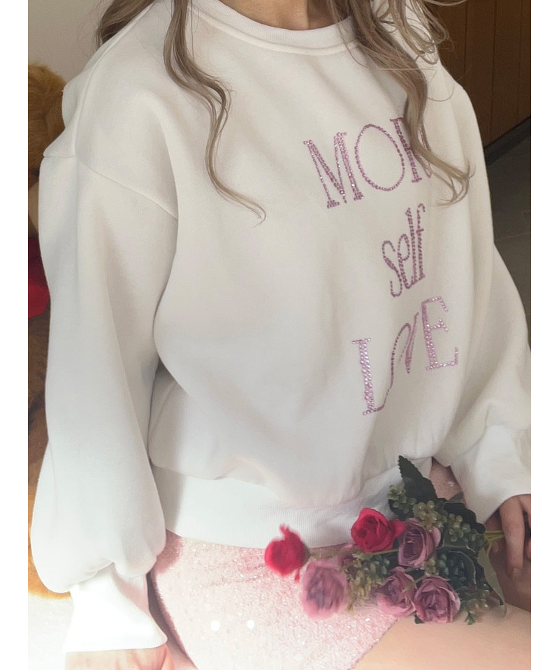 MORE self LOVE logo rhinestone sweat 詳細画像 ホワイト 1