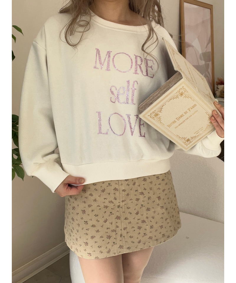 MORE self LOVE logo rhinestone sweat 詳細画像 ベージュ 2