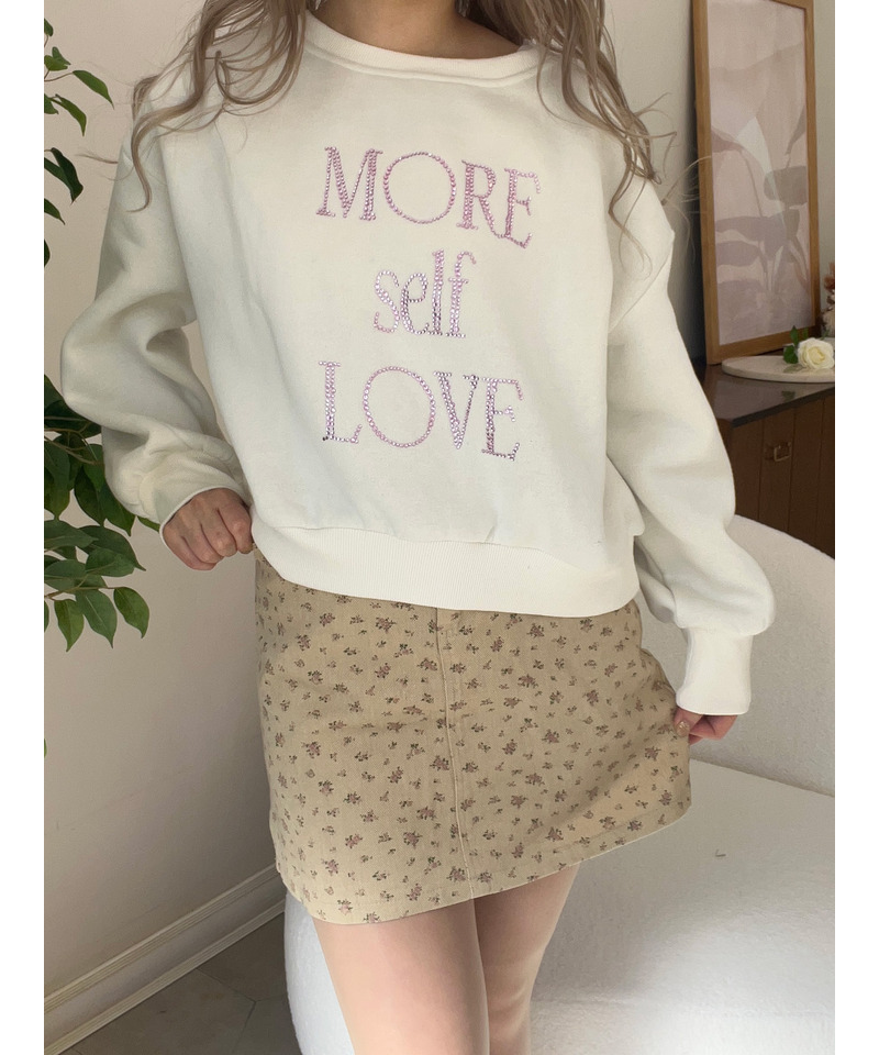 MORE self LOVE logo rhinestone sweat 詳細画像 ベージュ 3