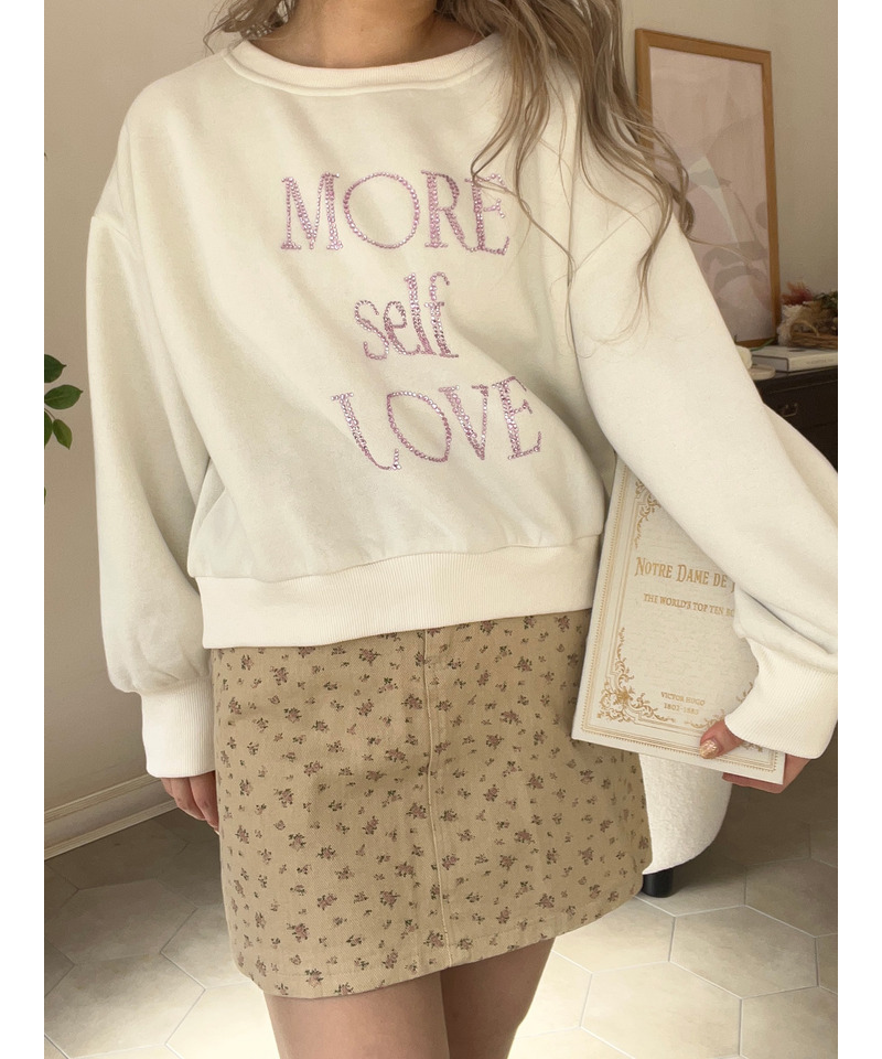 MORE self LOVE logo rhinestone sweat 詳細画像 ベージュ 4