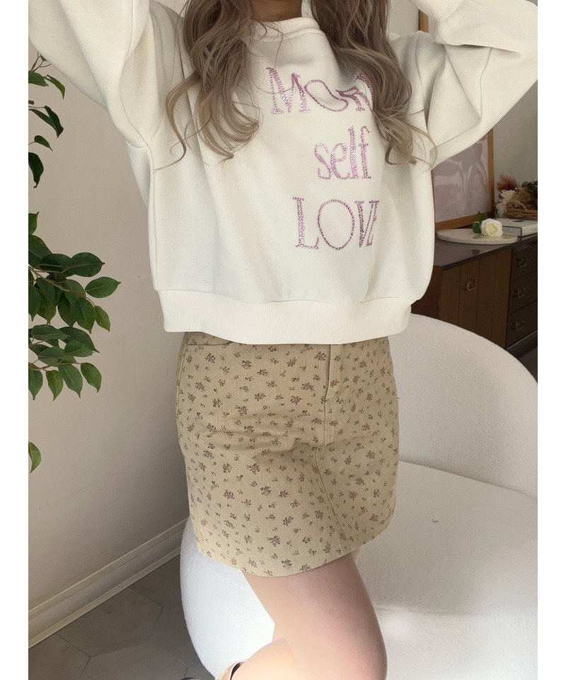MORE self LOVE logo rhinestone sweat 詳細画像 ベージュ 5