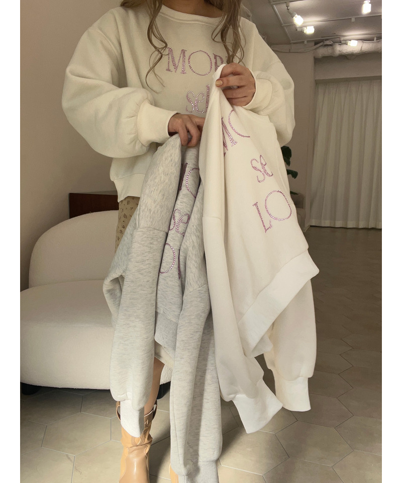 MORE self LOVE logo rhinestone sweat 詳細画像 ベージュ 8