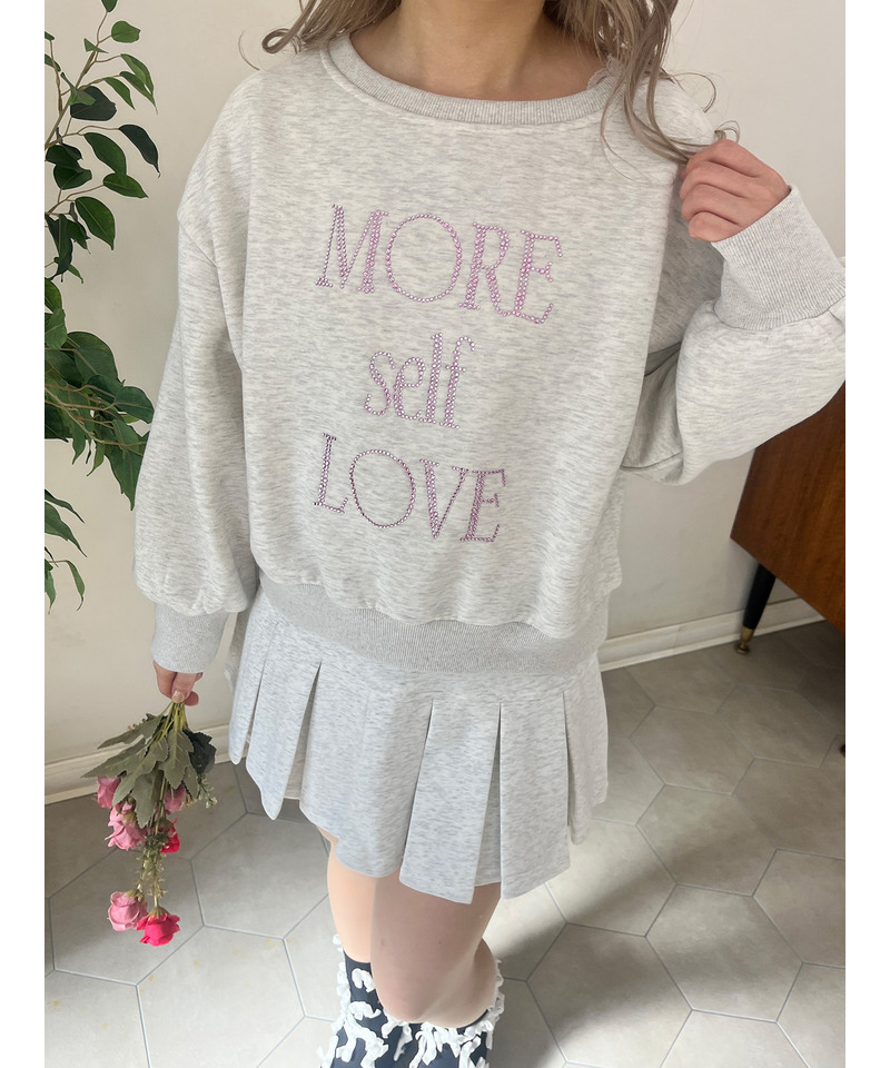 MORE self LOVE logo rhinestone sweat 詳細画像 ライトグレー 3