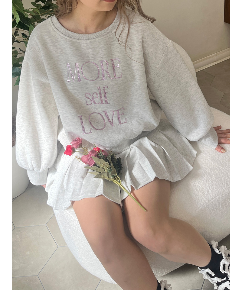 MORE self LOVE logo rhinestone sweat 詳細画像 ライトグレー 4
