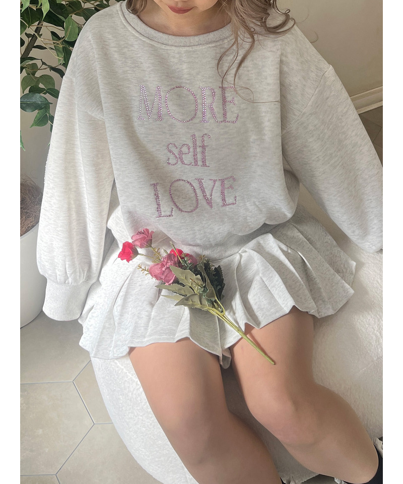 MORE self LOVE logo rhinestone sweat 詳細画像 ライトグレー 5