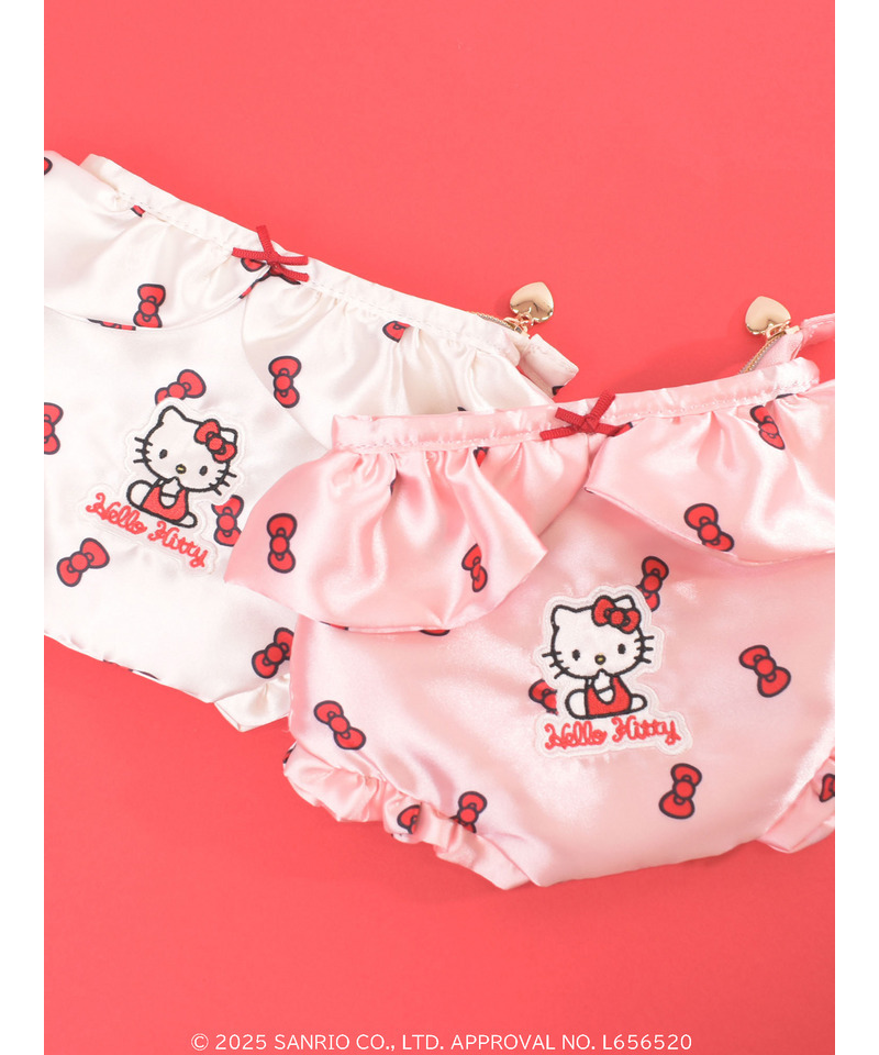 【HELLO KITTY】リボン柄パンツポーチ 詳細画像 ホワイト 1