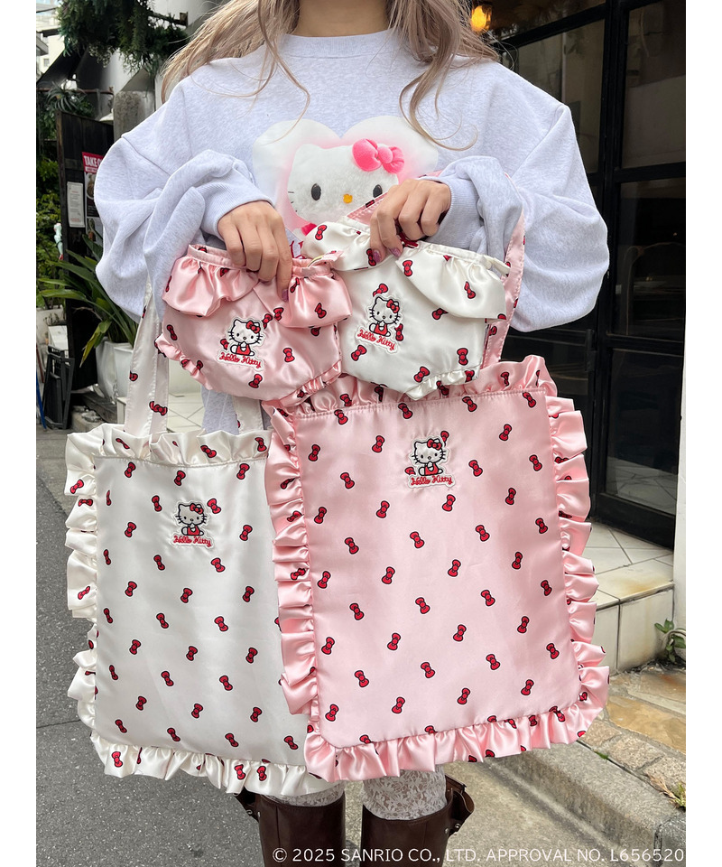 【HELLO KITTY】リボン柄パンツポーチ 詳細画像 ホワイト 5