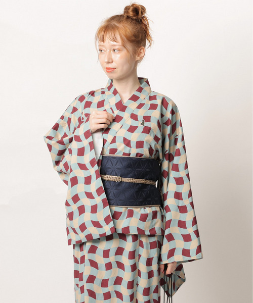 レトロチェック浴衣ワンピース 詳細画像