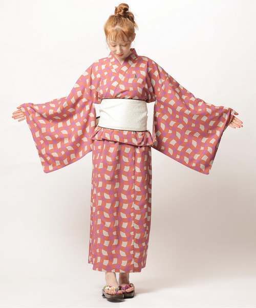 レトロチェック浴衣ワンピース 詳細画像