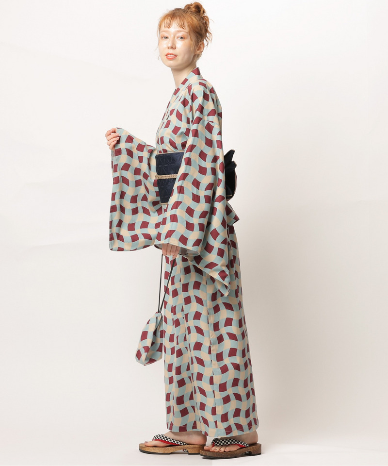 レトロチェック浴衣ワンピース 詳細画像 ベージュ系 3
