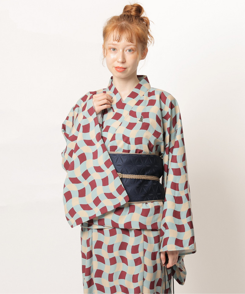 レトロチェック浴衣ワンピース 詳細画像 ベージュ系 4