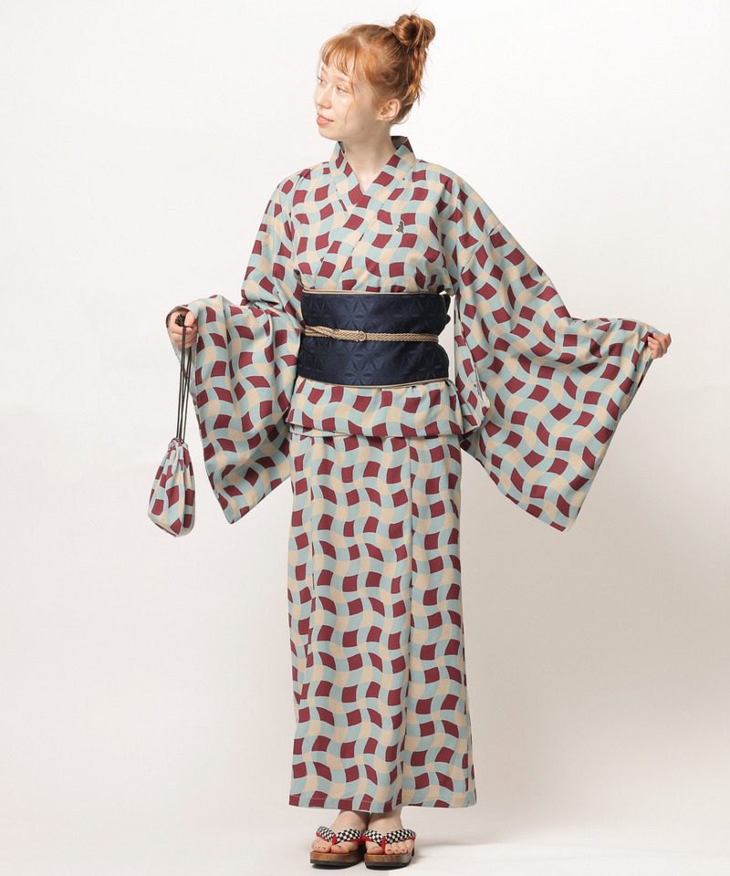 レトロチェック浴衣ワンピース 詳細画像 ベージュ系 5