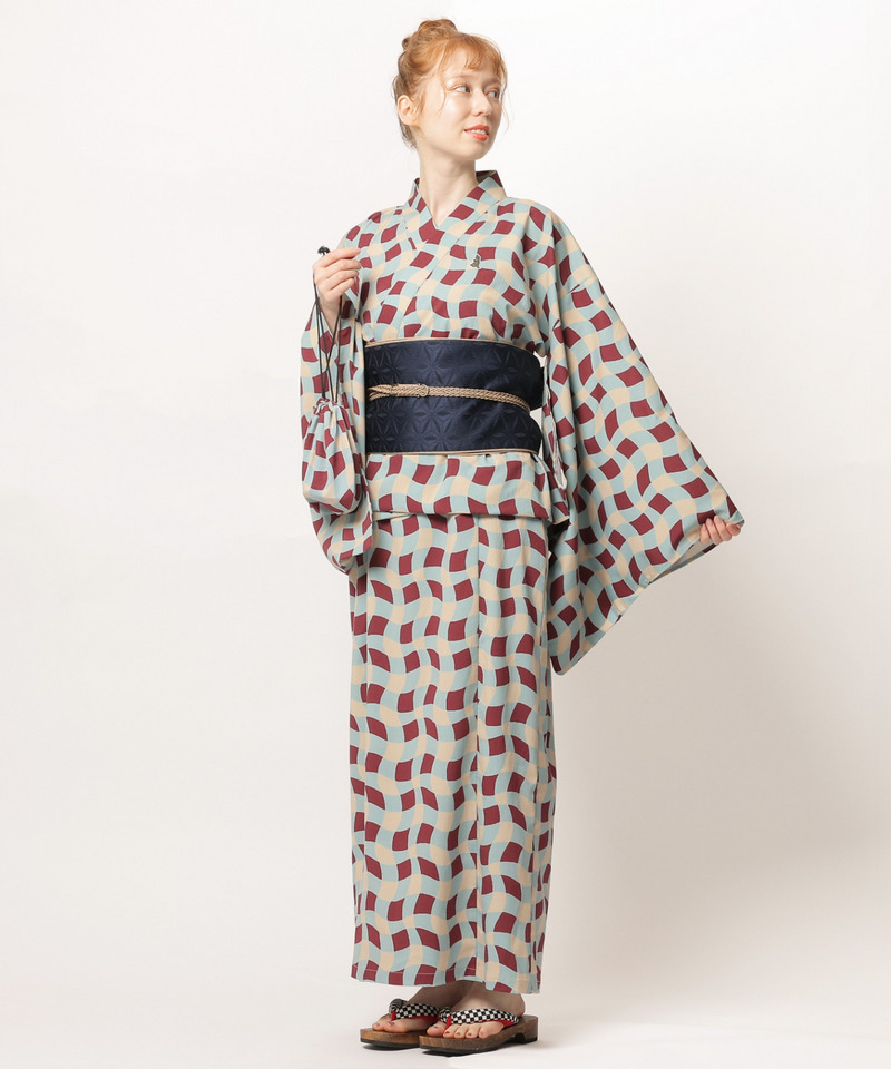 レトロチェック浴衣ワンピース 詳細画像 ベージュ系 7