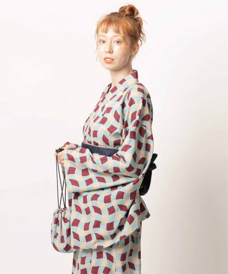 レトロチェック浴衣ワンピース 詳細画像 ベージュ系 8