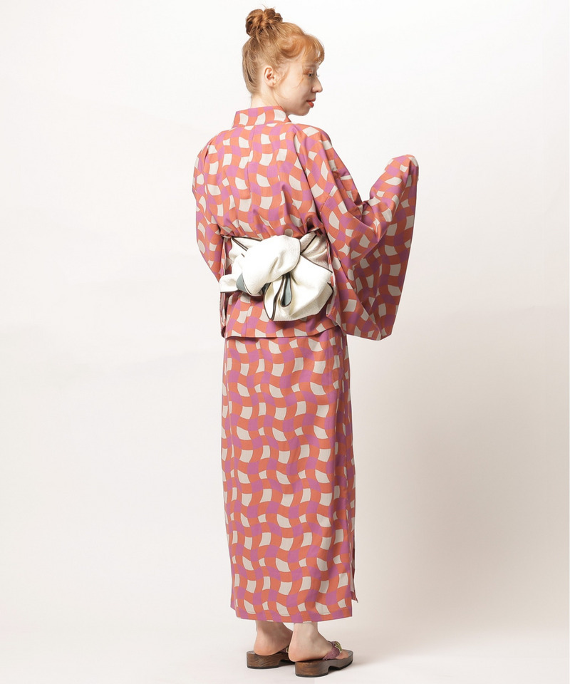 レトロチェック浴衣ワンピース 詳細画像 オレンジ系 12