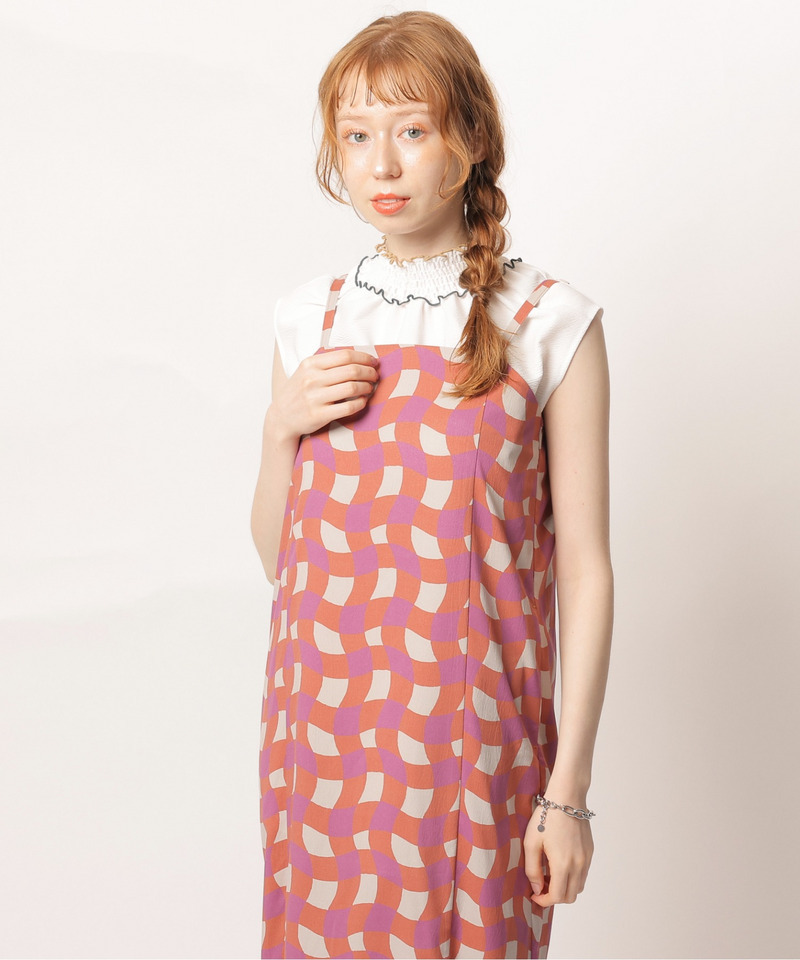 レトロチェック浴衣ワンピース 詳細画像 オレンジ系 4