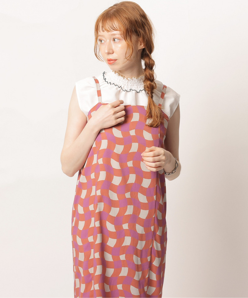 レトロチェック浴衣ワンピース 詳細画像 オレンジ系 5