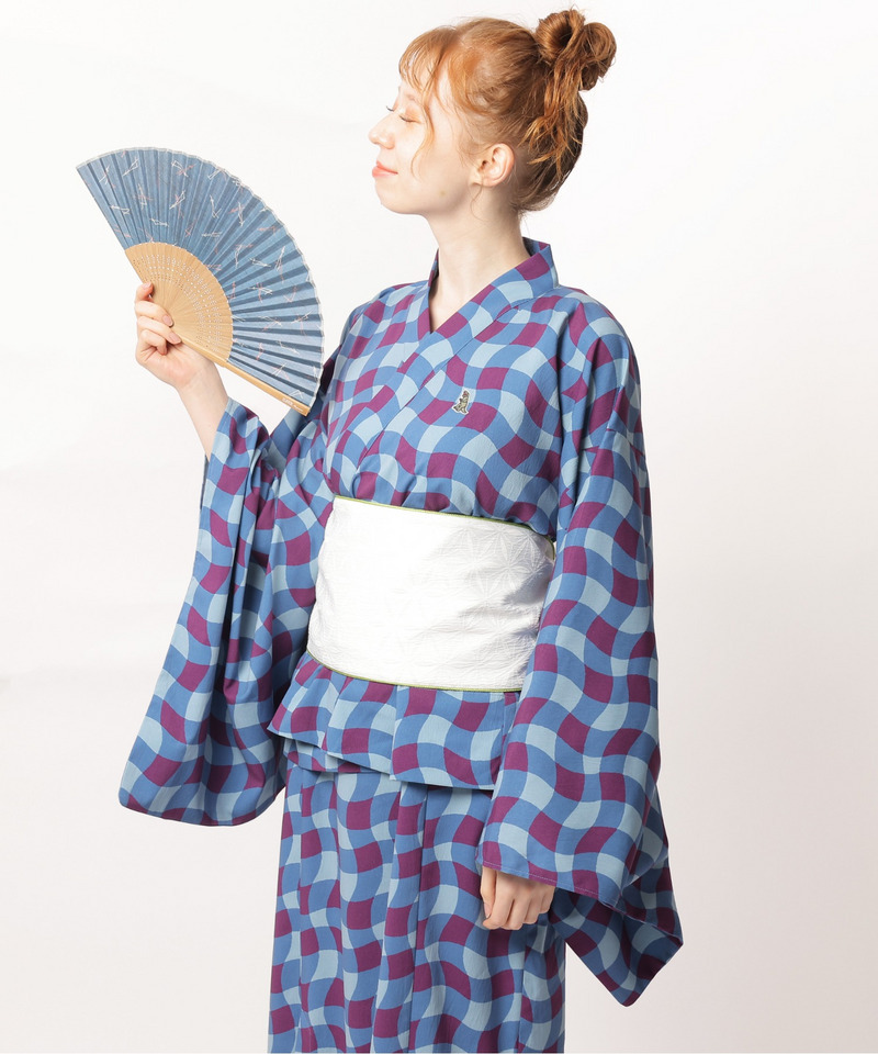 レトロチェック浴衣ワンピース 詳細画像 ブルー系 1