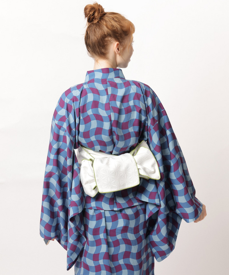 レトロチェック浴衣ワンピース 詳細画像 ブルー系 13