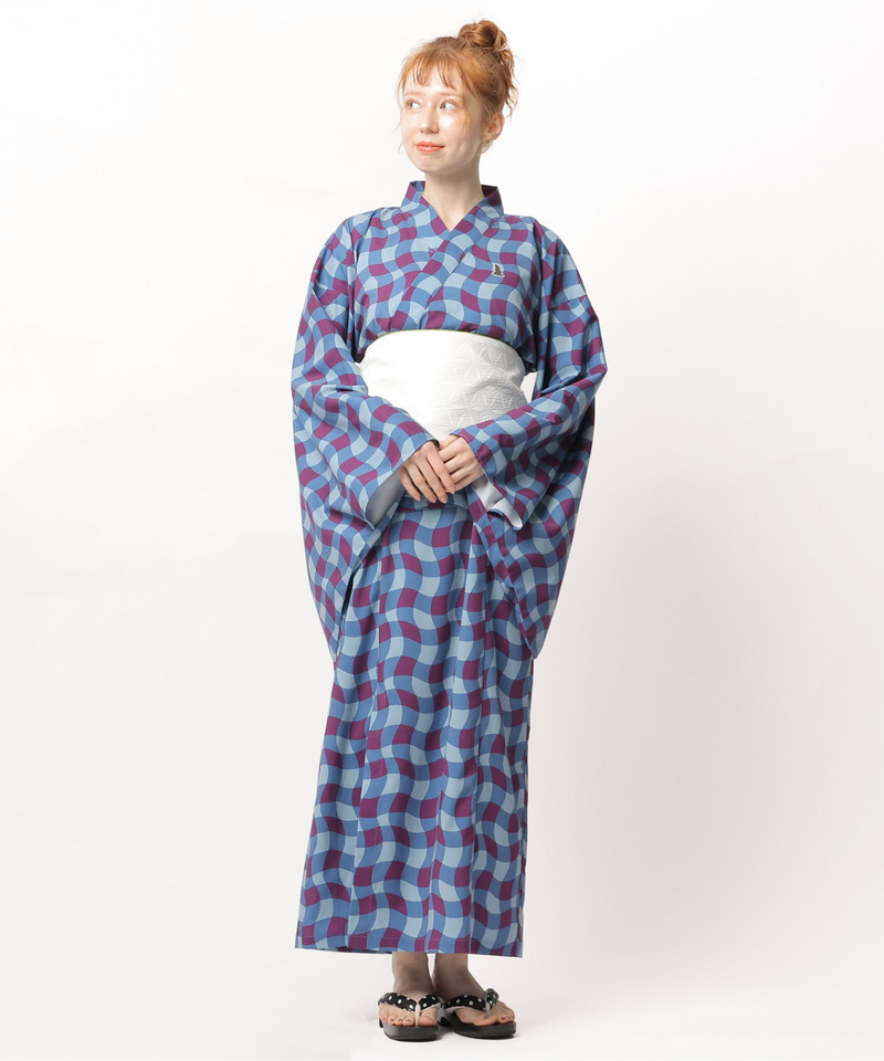 レトロチェック浴衣ワンピース 詳細画像 ブルー系 14