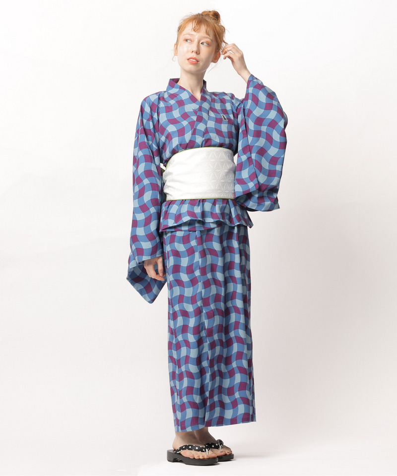 レトロチェック浴衣ワンピース 詳細画像 ブルー系 15