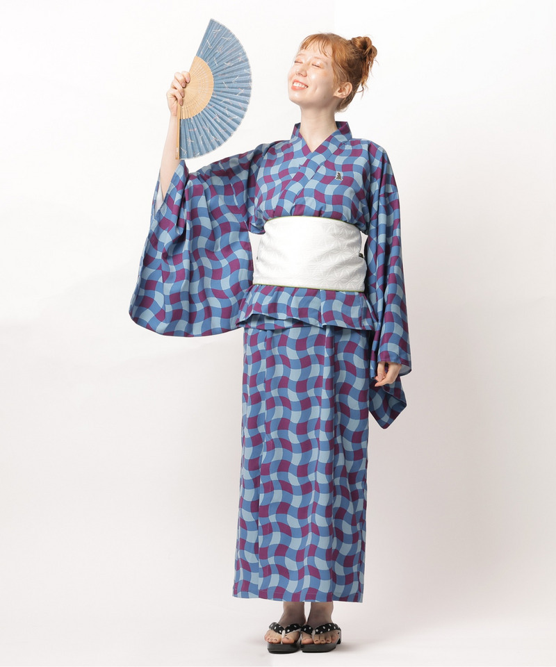 レトロチェック浴衣ワンピース 詳細画像 ブルー系 16