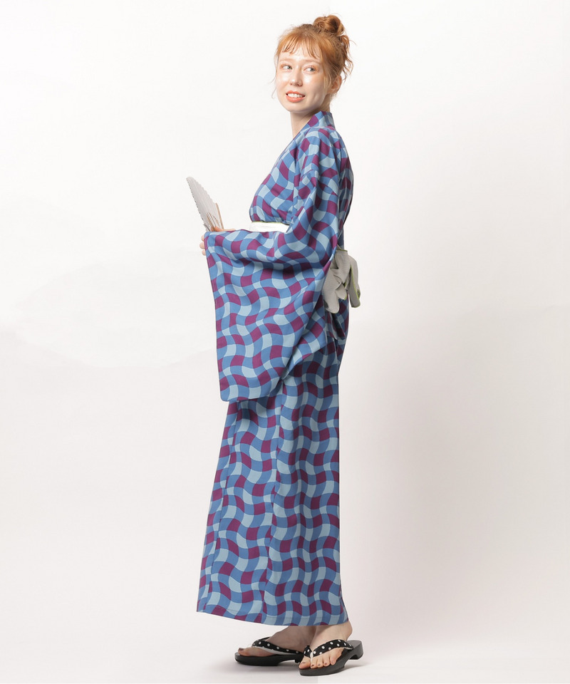 レトロチェック浴衣ワンピース 詳細画像 ブルー系 17
