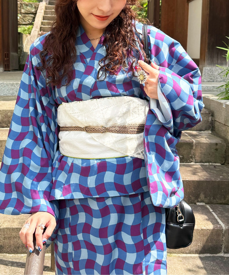 レトロチェック浴衣ワンピース 詳細画像 ブルー系 23