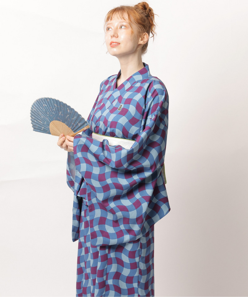 レトロチェック浴衣ワンピース 詳細画像 ブルー系 3
