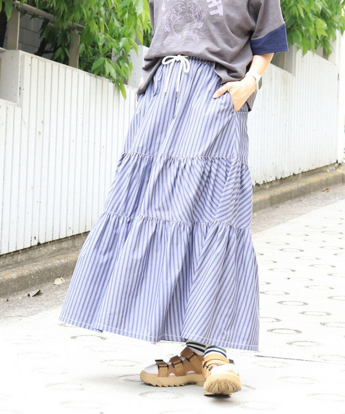 ストライプティアードスカート 詳細画像