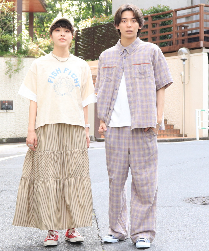 ストライプティアードスカート 詳細画像 カーキ 11