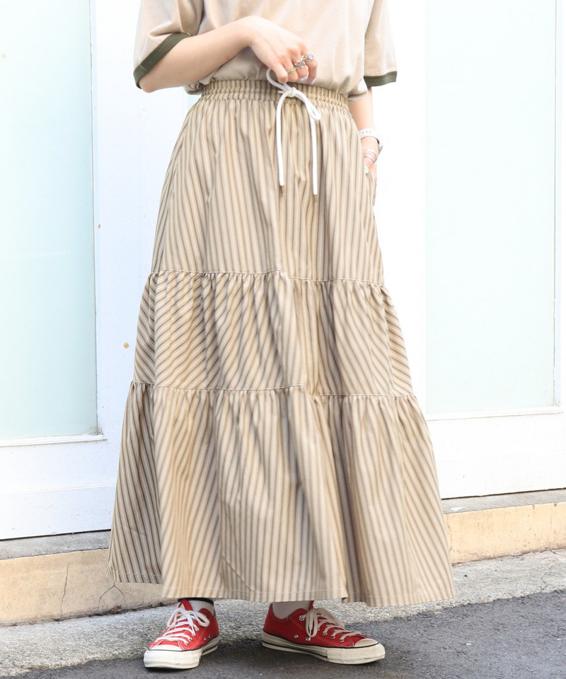 ストライプティアードスカート 詳細画像 カーキ 15
