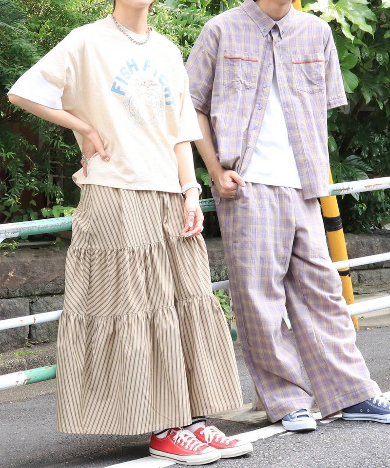 ストライプティアードスカート 詳細画像 カーキ 9