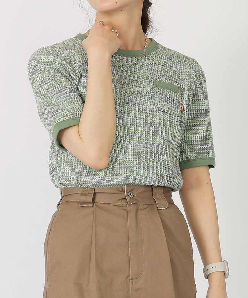 MIXワッフル5分袖リンガーTEE 詳細画像 グリーン 2