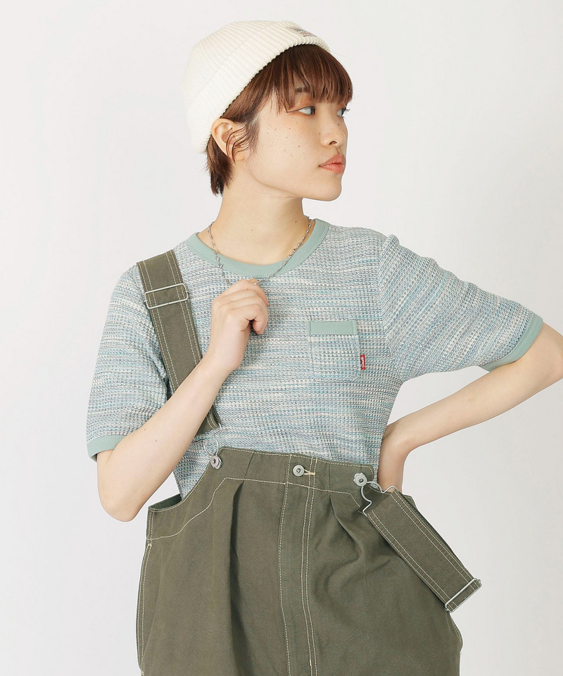 MIXワッフル5分袖リンガーTEE 詳細画像 ブルー 4