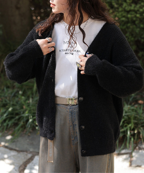 Vネックラメニットカーディガン 詳細画像