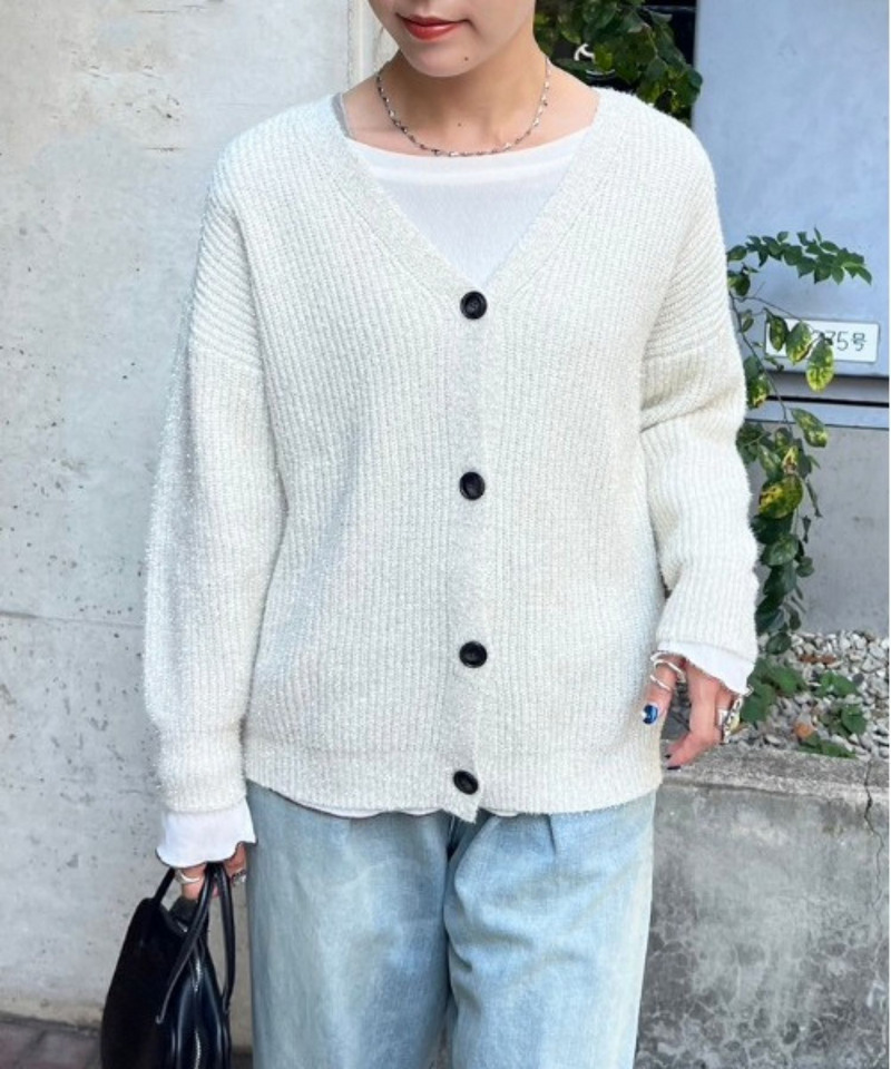 Vネックラメニットカーディガン 詳細画像 オフホワイト 4