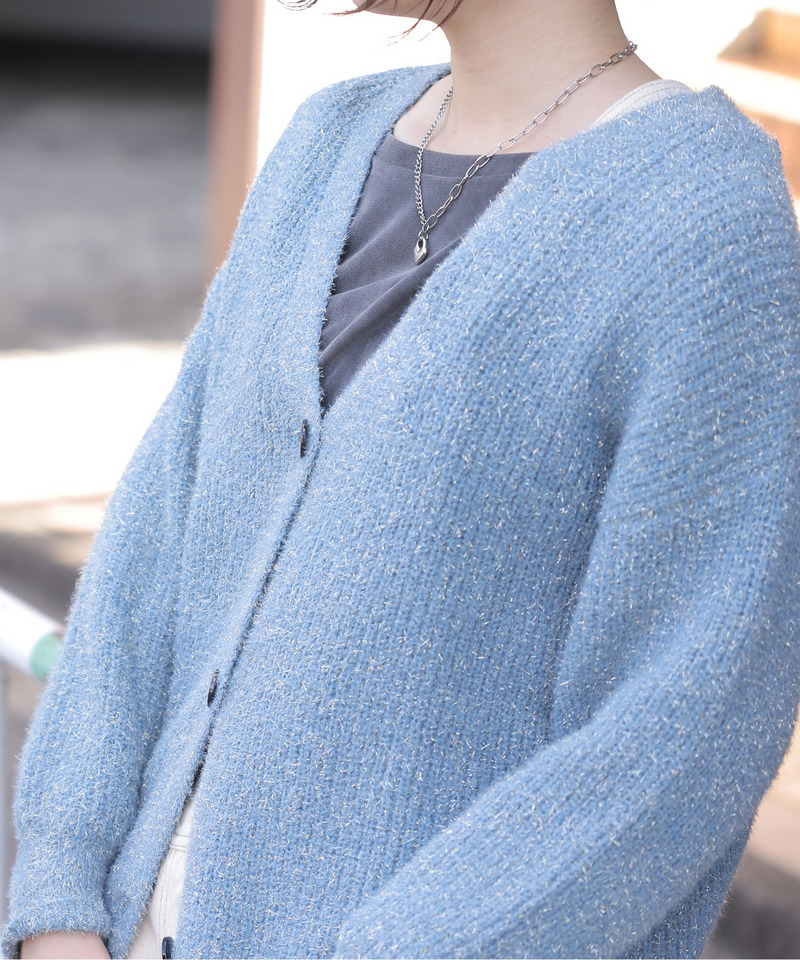 Vネックラメニットカーディガン 詳細画像 ブルー 4