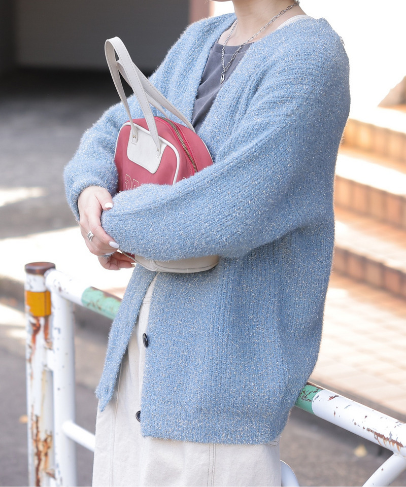 Vネックラメニットカーディガン 詳細画像 ブルー 6