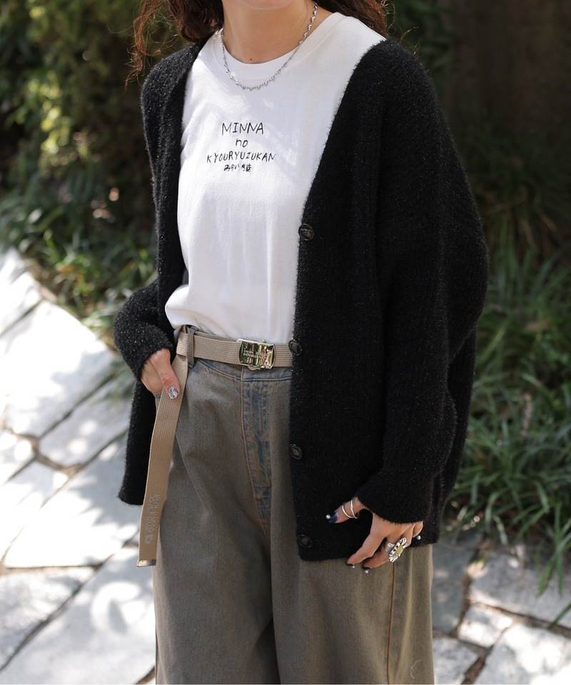 Vネックラメニットカーディガン 詳細画像 ブラック 4